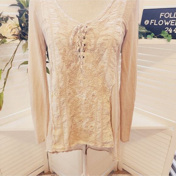FREE PEOPLE VINTAGE EMBROIDERED TOP SIZE SMALL - Picture 7 of 7